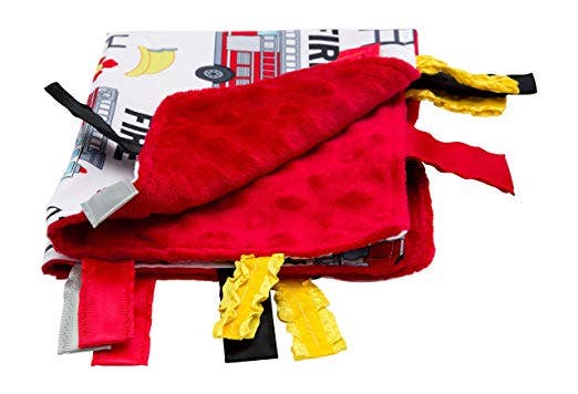 Firetrucks Taggy Comfort Blanket Learning Lovey 14" x 18" - Tiny Tots Boutique
