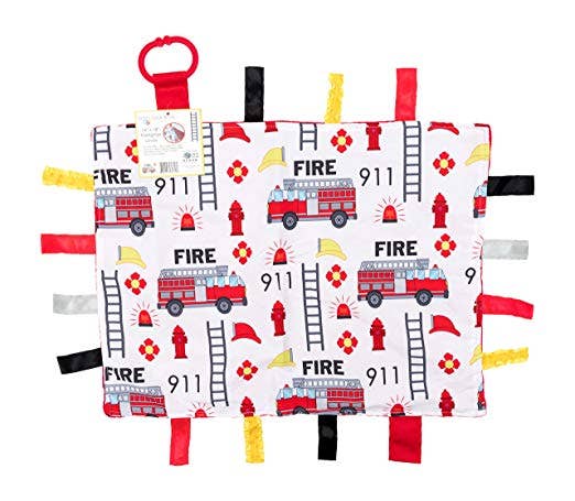 Firetrucks Taggy Comfort Blanket Learning Lovey 14" x 18" - Tiny Tots Boutique