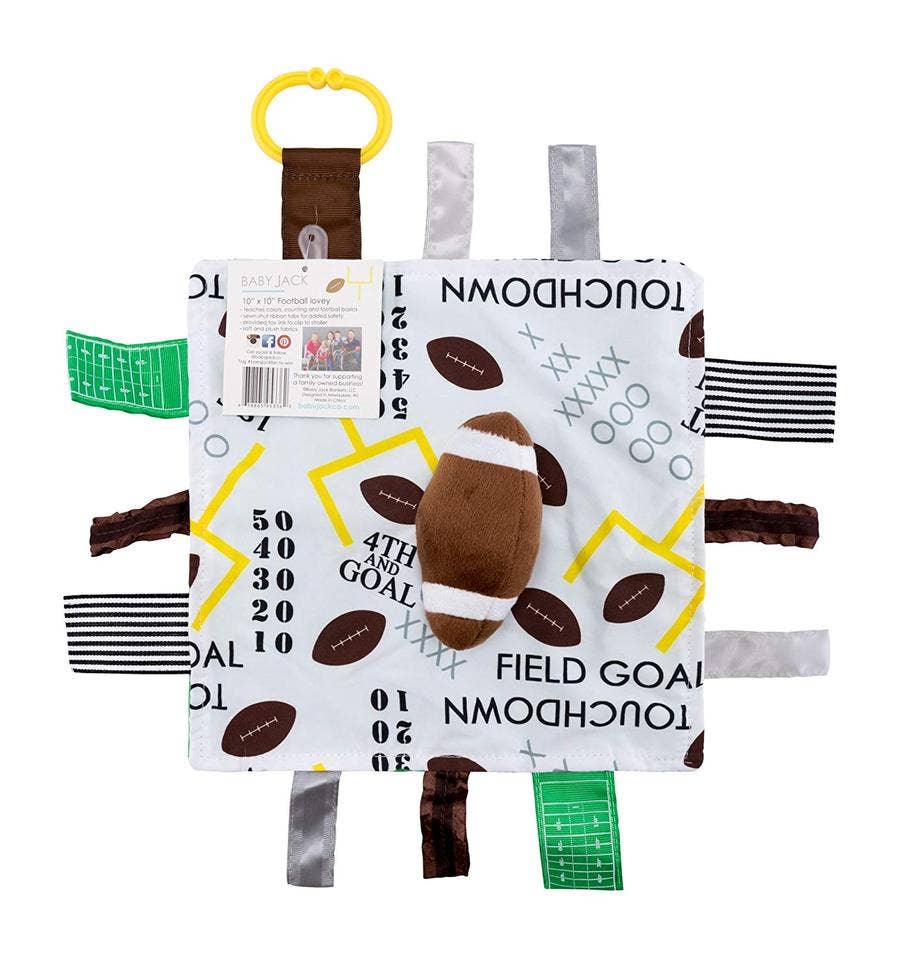 Football Baby Learning Lovey Tag Stroller Toy 10" x 10" - Tiny Tots Boutique