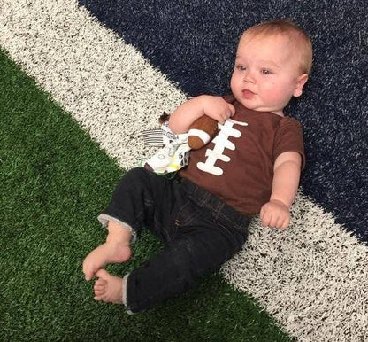 Football Baby Learning Lovey Tag Stroller Toy 10" x 10" - Tiny Tots Boutique