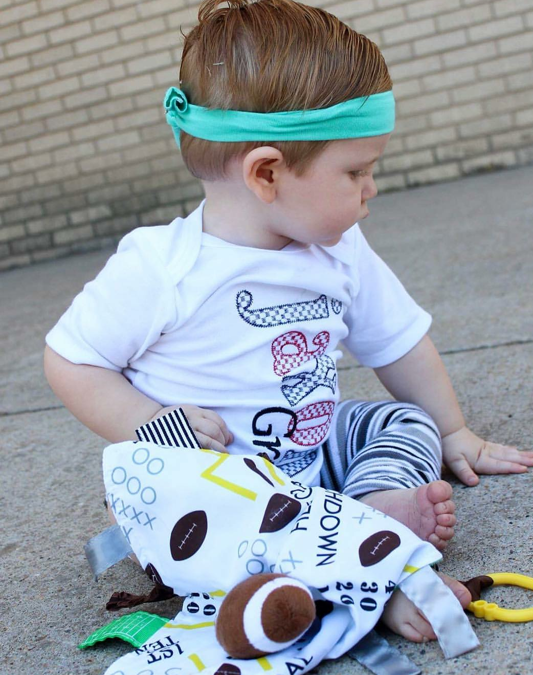 Football Baby Learning Lovey Tag Stroller Toy 10" x 10" - Tiny Tots Boutique