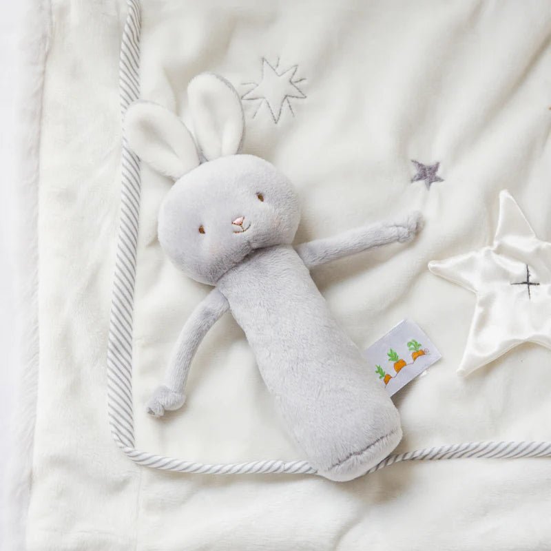 Friendly Chime Gray Bunny Rattle - Tiny Tots Boutique