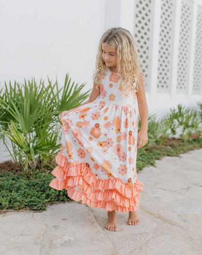 Girls 3 Tiered Terra Cotta Spring Summer Ruffles Dress - Tiny Tots Boutique