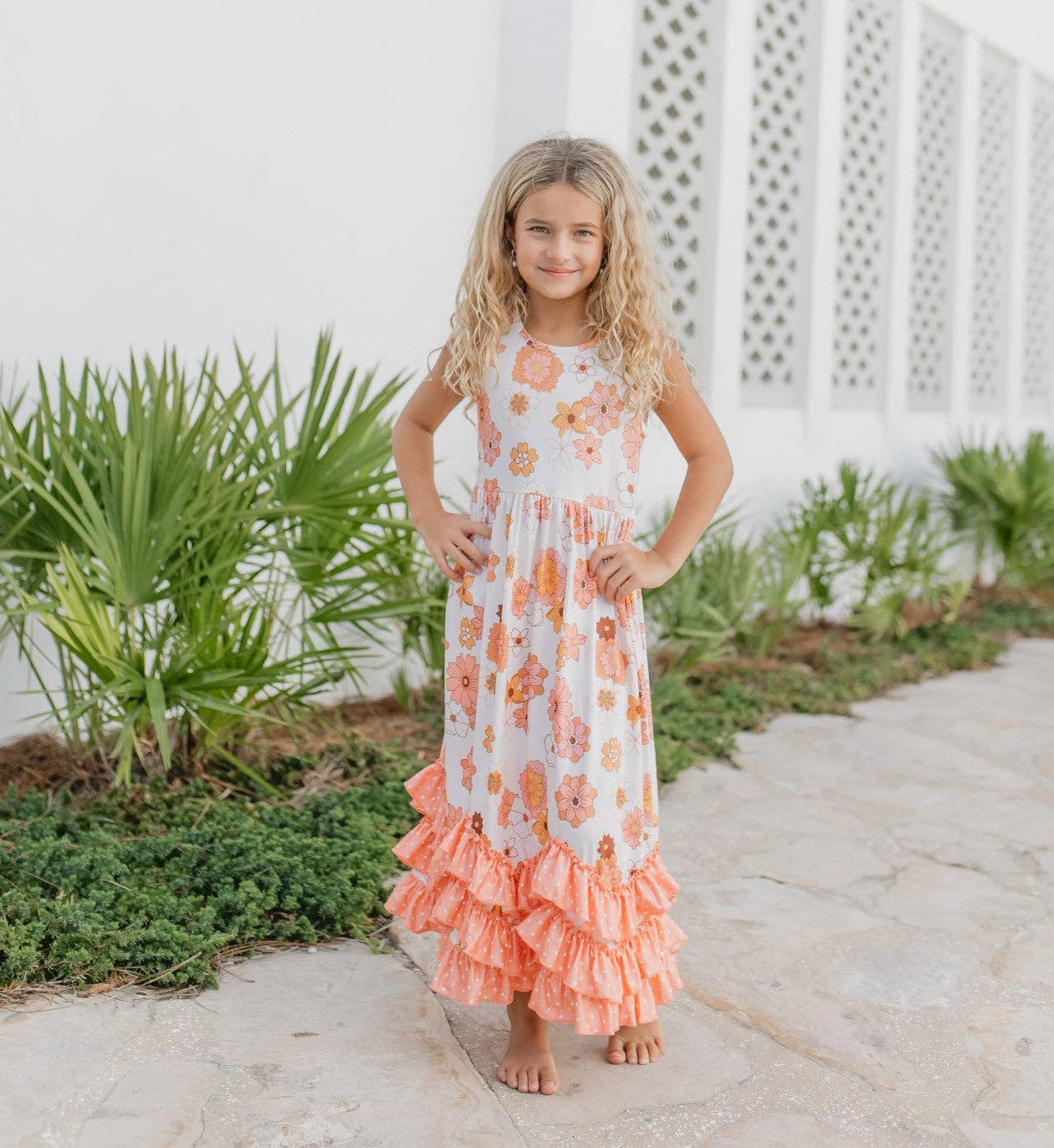 Girls 3 Tiered Terra Cotta Spring Summer Ruffles Dress - Tiny Tots Boutique