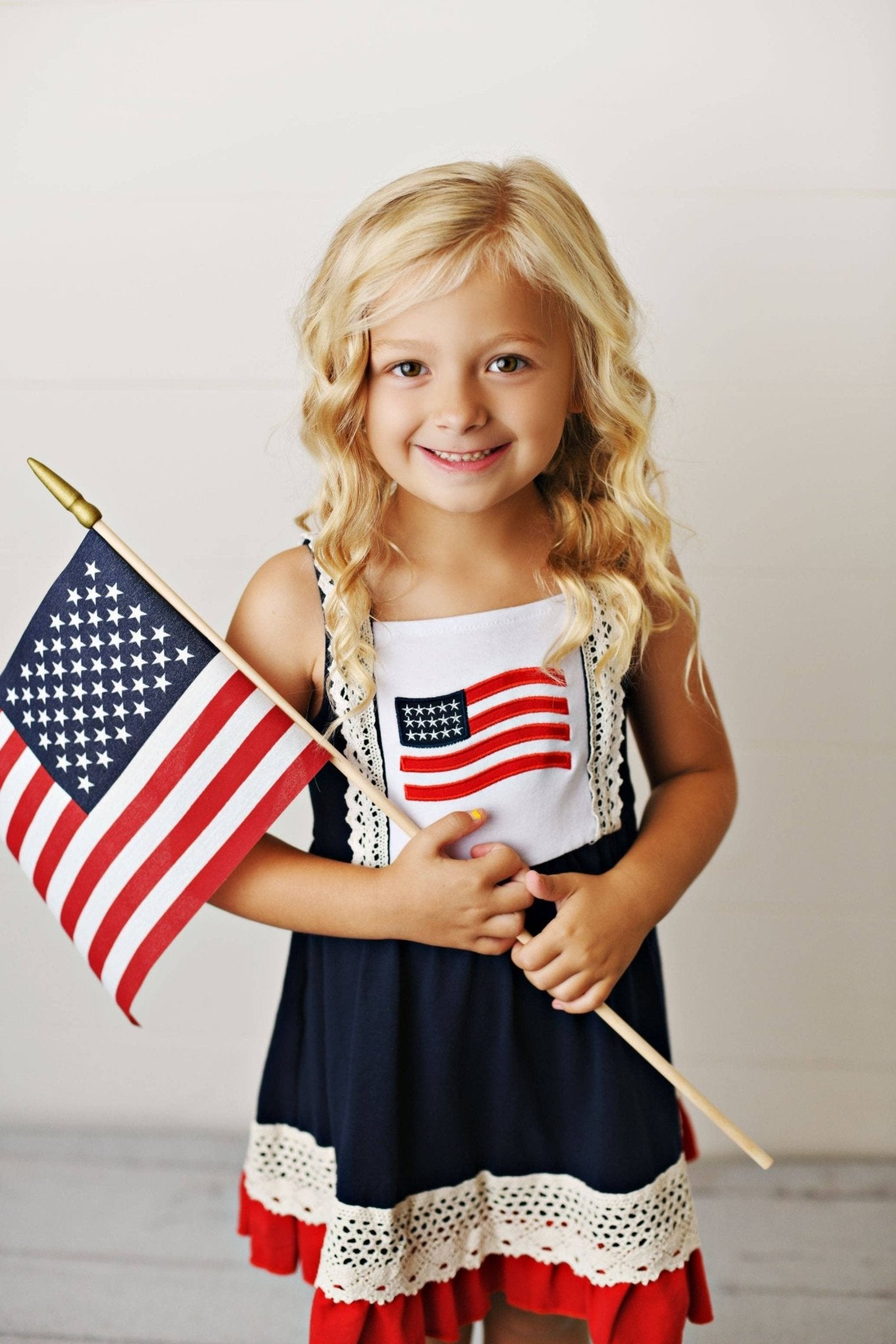 Girls American Flag Lace Ruffle Spring Summer Dress - Tiny Tots Boutique
