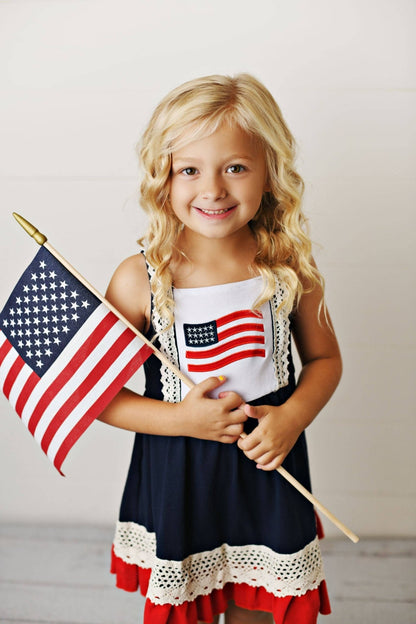 Girls American Flag Lace Ruffle Spring Summer Dress - Tiny Tots Boutique
