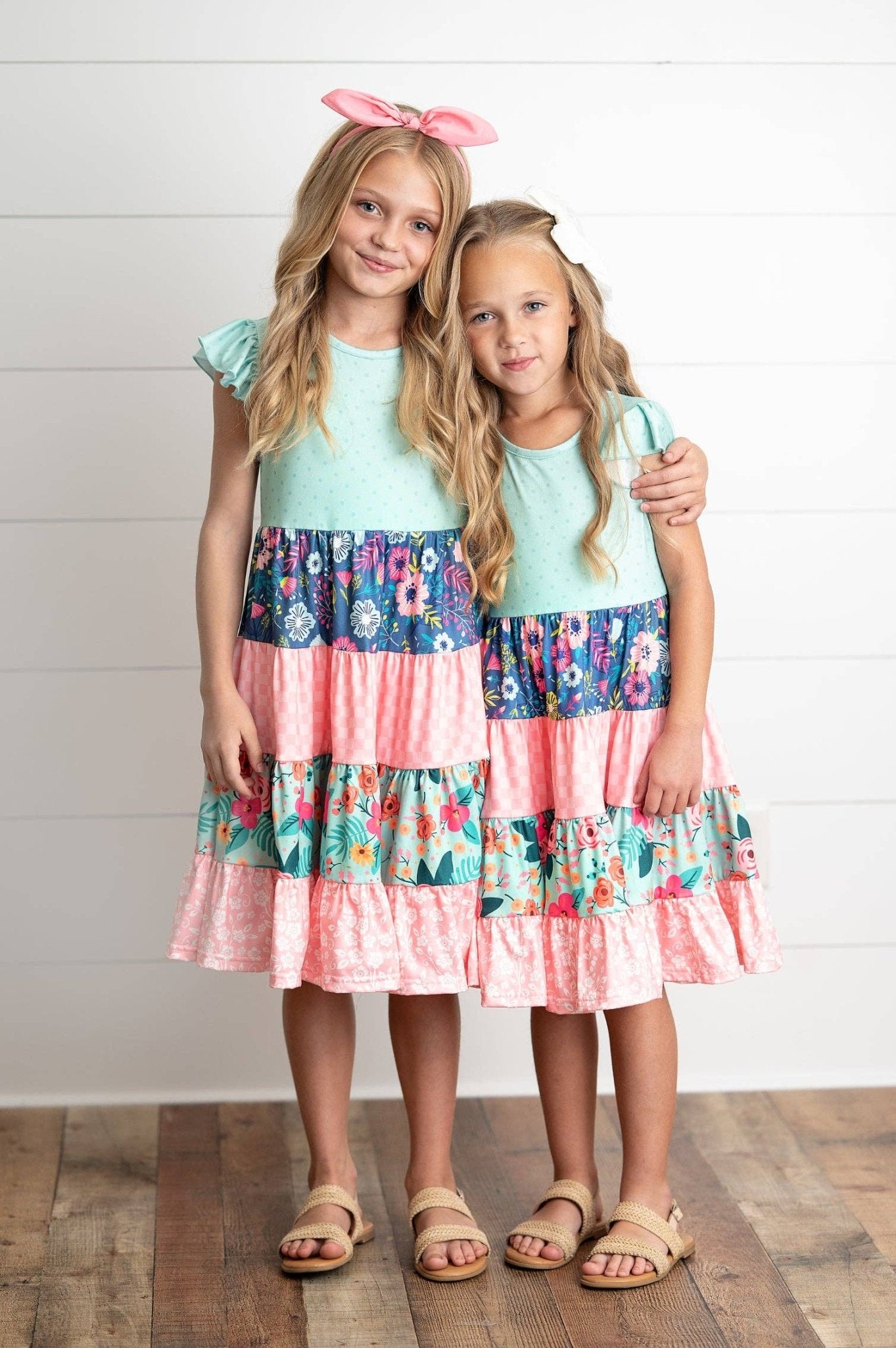 Girls Ava Coral Mint Floral Tiered Spring Easter Dress - Tiny Tots Boutique