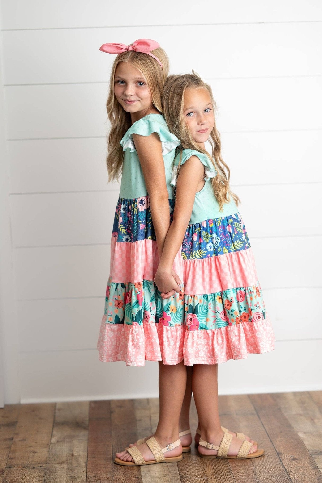 Girls Ava Coral Mint Floral Tiered Spring Easter Dress - Tiny Tots Boutique