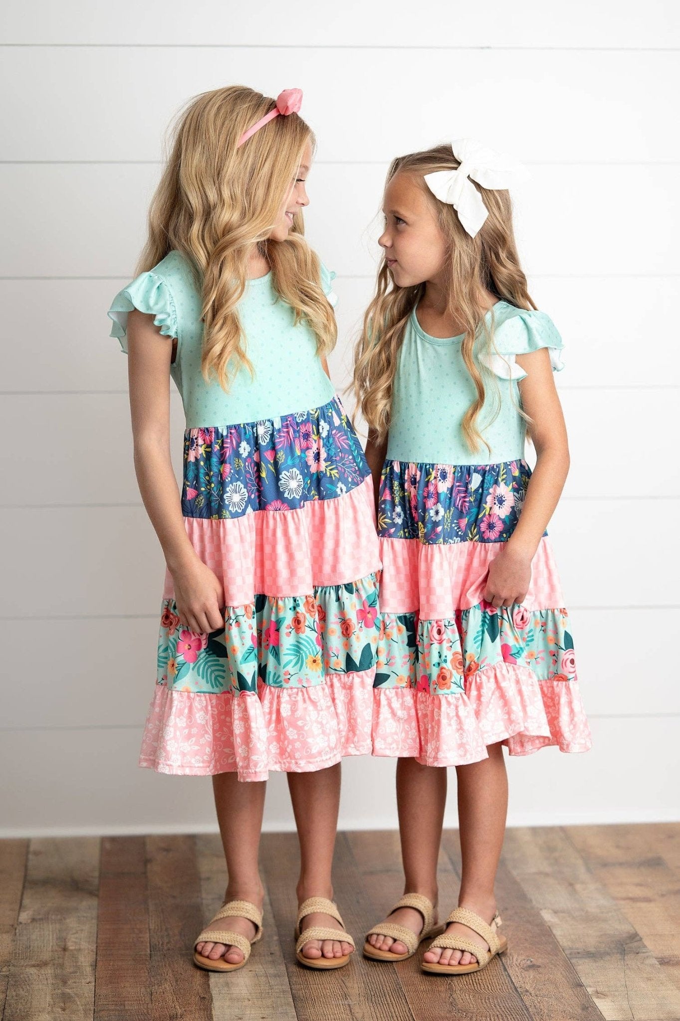 Girls Ava Coral Mint Floral Tiered Spring Easter Dress - Tiny Tots Boutique
