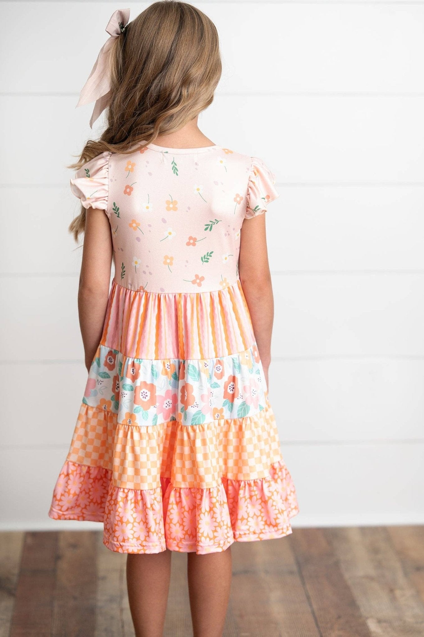 Girls Ava Peach Retro Floral Tiered Spring Easter Dress - Tiny Tots Boutique