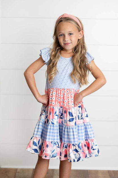Girls Ava Periwinkle & Blue Ruffle Tiered Easter Dress - Tiny Tots Boutique