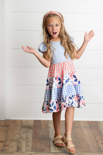 Girls Ava Periwinkle & Blue Ruffle Tiered Easter Dress - Tiny Tots Boutique