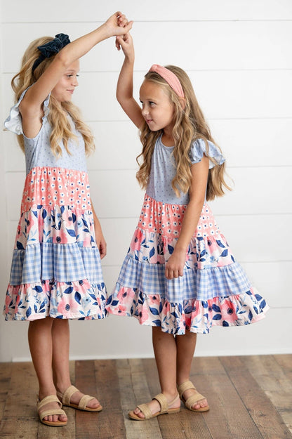 Girls Ava Periwinkle & Blue Ruffle Tiered Easter Dress - Tiny Tots Boutique