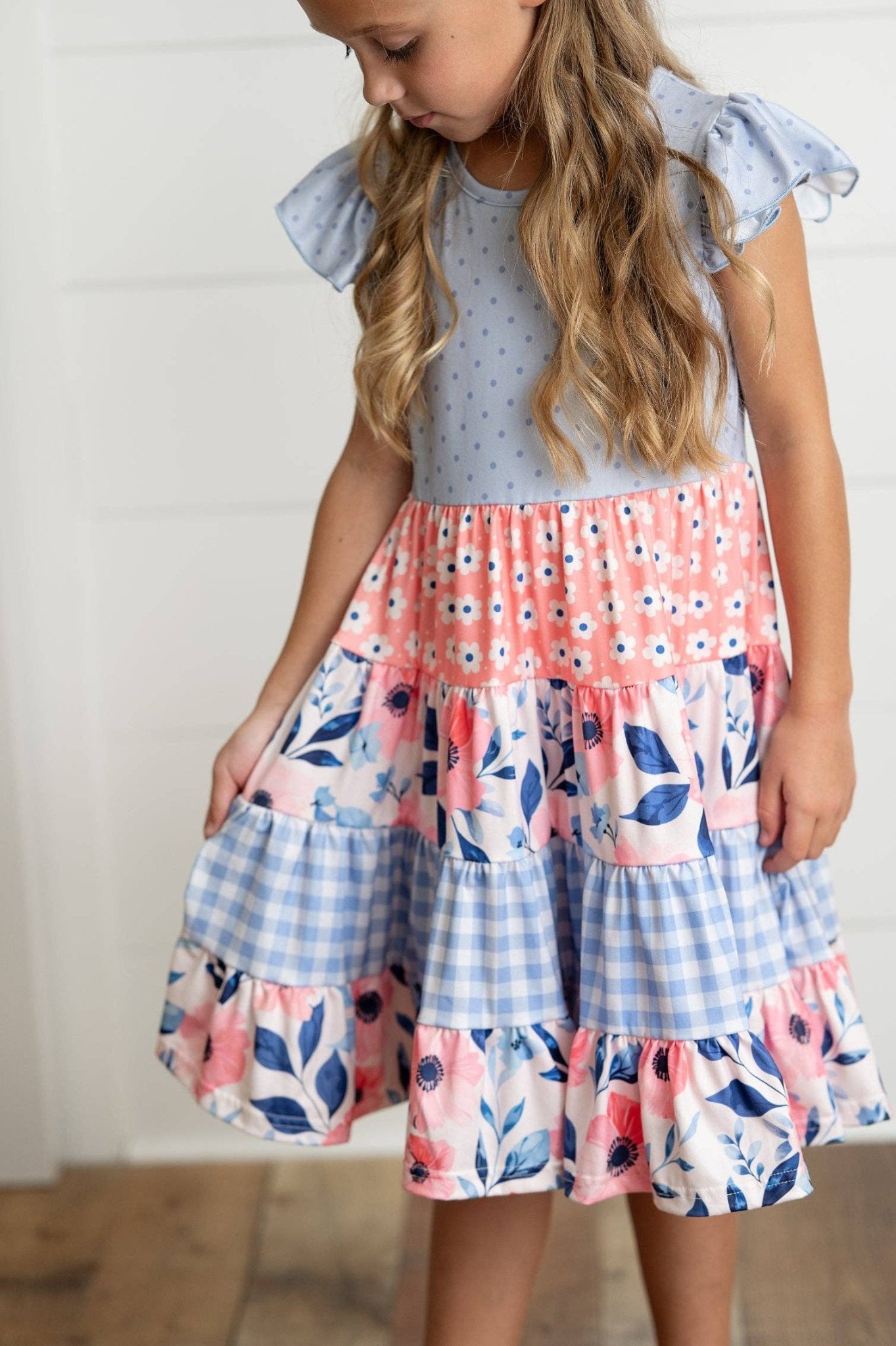 Girls Ava Periwinkle & Blue Ruffle Tiered Easter Dress - Tiny Tots Boutique