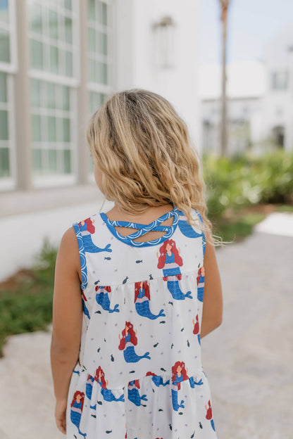 Girls Blue Mermaid Tiered Crossback Top & Spring Short Set - Tiny Tots Boutique