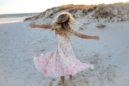 Girls Blush Floral Flutter Sleeve Ruffles Spring Dress - Tiny Tots Boutique