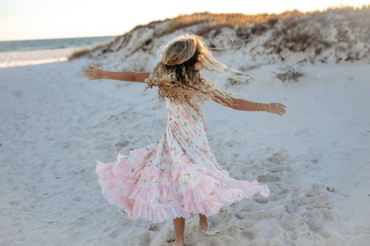Girls Blush Floral Flutter Sleeve Ruffles Spring Dress - Tiny Tots Boutique