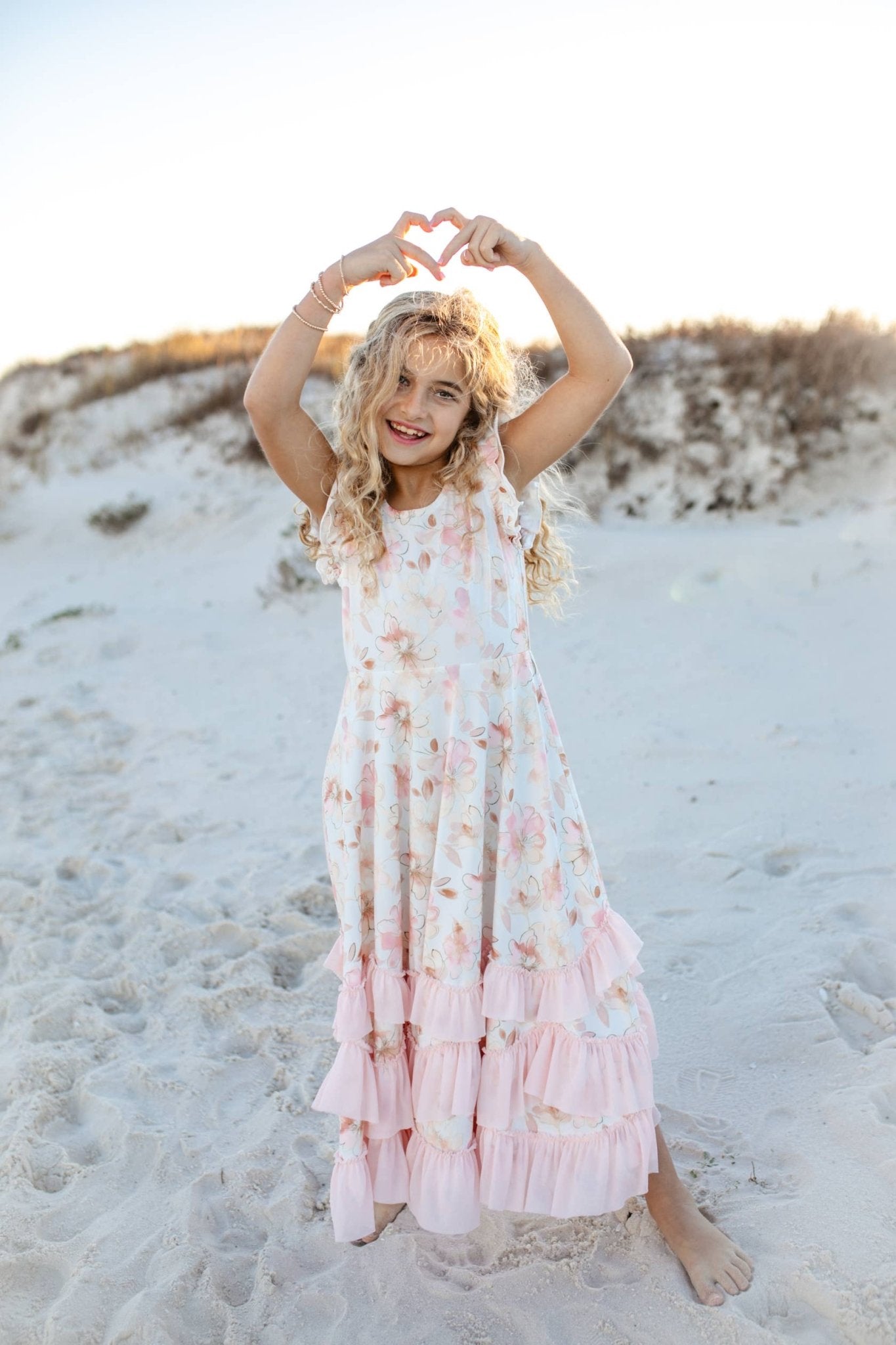 Girls Blush Floral Flutter Sleeve Ruffles Spring Dress - Tiny Tots Boutique