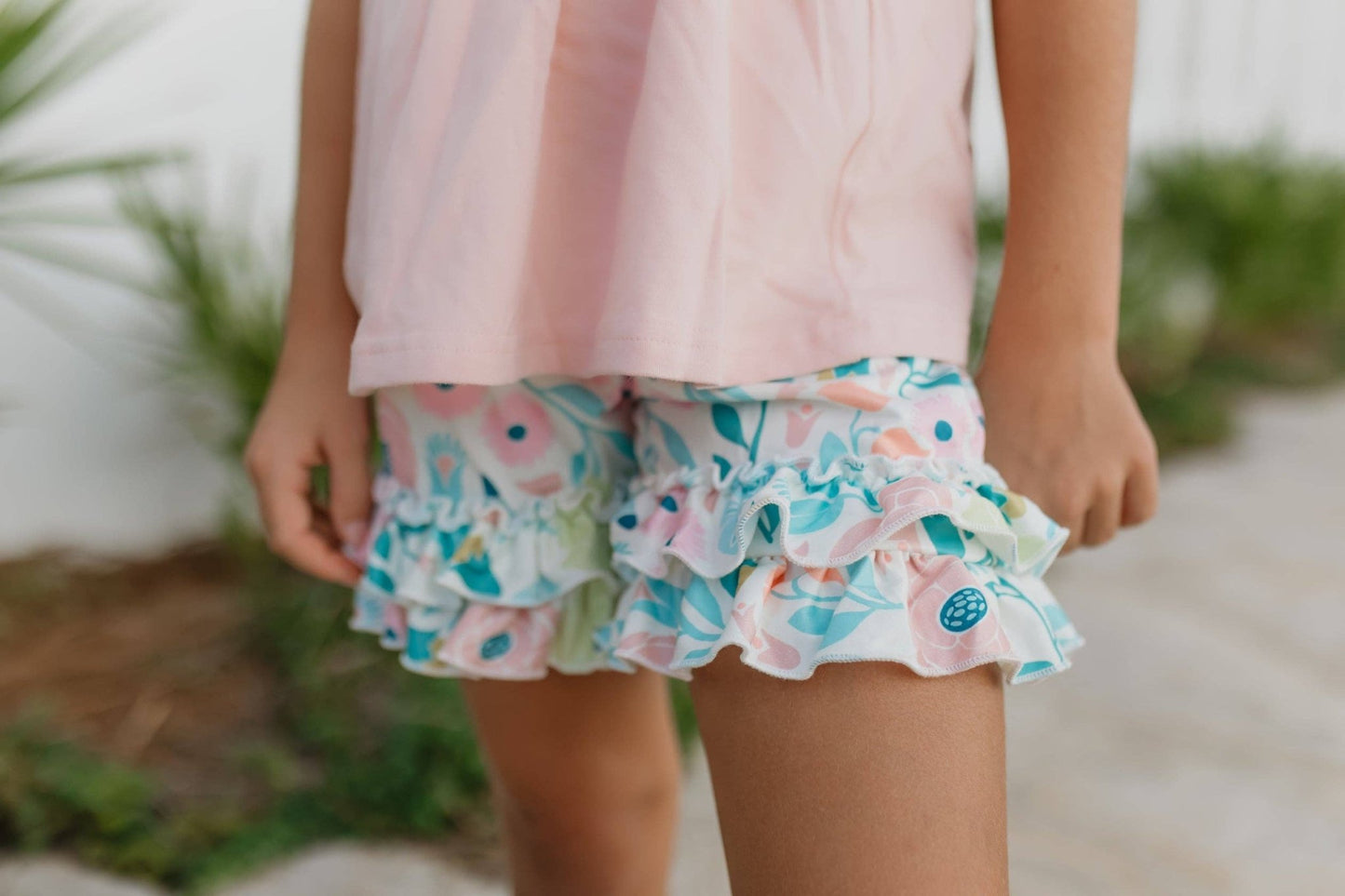 Girls Blush Pastel Floral Ruffle Spring Easter Short Set - Tiny Tots Boutique