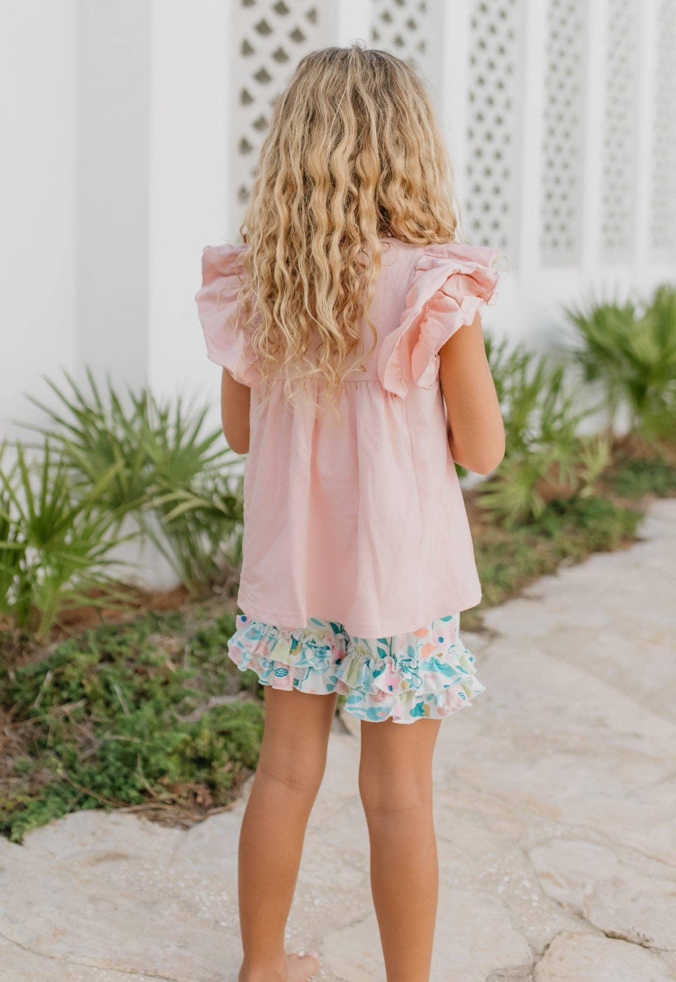 Girls Blush Pastel Floral Ruffle Spring Easter Short Set - Tiny Tots Boutique