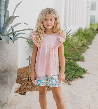Girls Blush Pastel Floral Ruffle Spring Easter Short Set - Tiny Tots Boutique