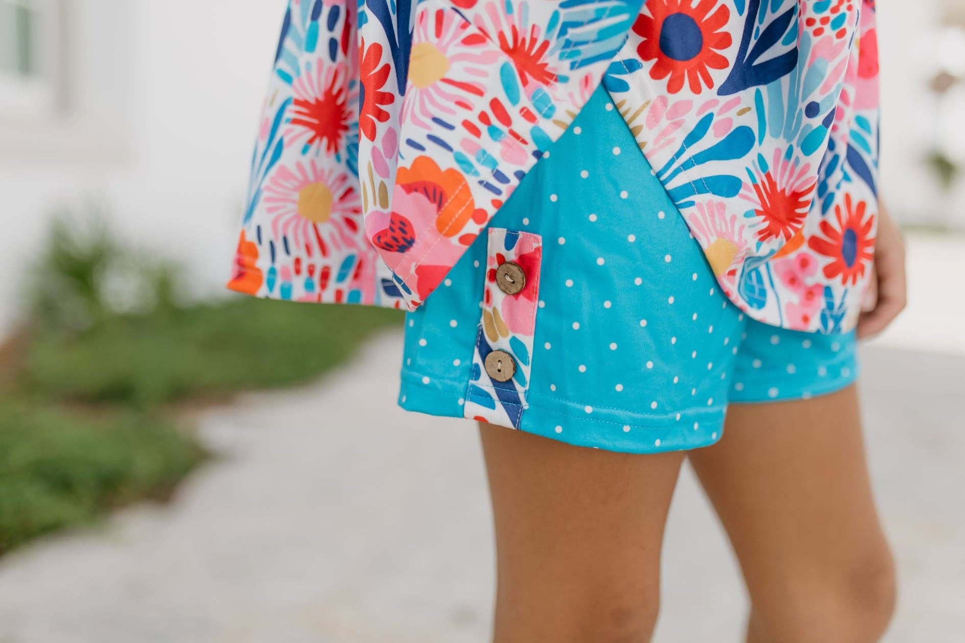 Girls Bright Pink & Blue Wild Floral Spring Summer Short Set - Tiny Tots Boutique