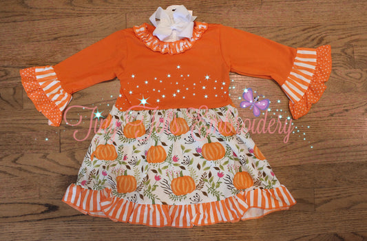 Girl's Fall Long Sleeve Pumpkin Dress - Tiny Tots Boutique