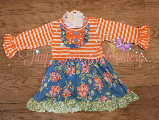 Girl's Fall Long Sleeve Striped Pumpkin Dress - Tiny Tots Boutique