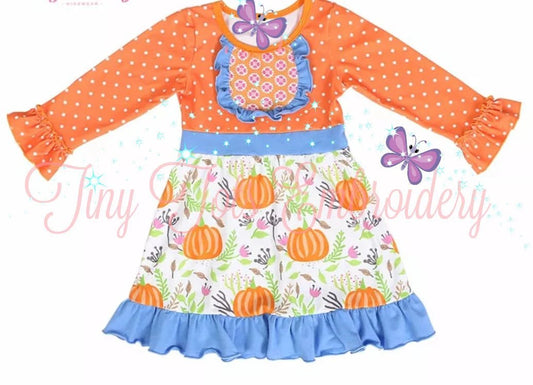 Girls Fall Pumpkin Polka Dot Dress - Tiny Tots Boutique
