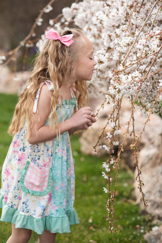 Girls Mint Gingham Ruffle Pocket Spring Easter Summer Dress - Tiny Tots Boutique