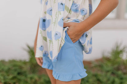 Girls Periwinkle Floral Ruffle Pocket Spring Short Set - Tiny Tots Boutique