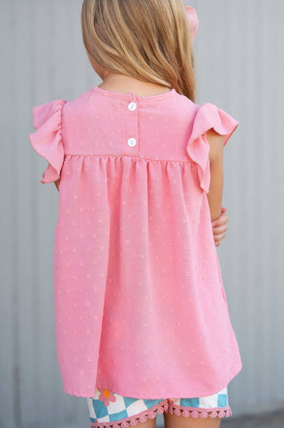 Girls Pink & Teal Spring Summer Retro Check Wave Short Set - Tiny Tots Boutique