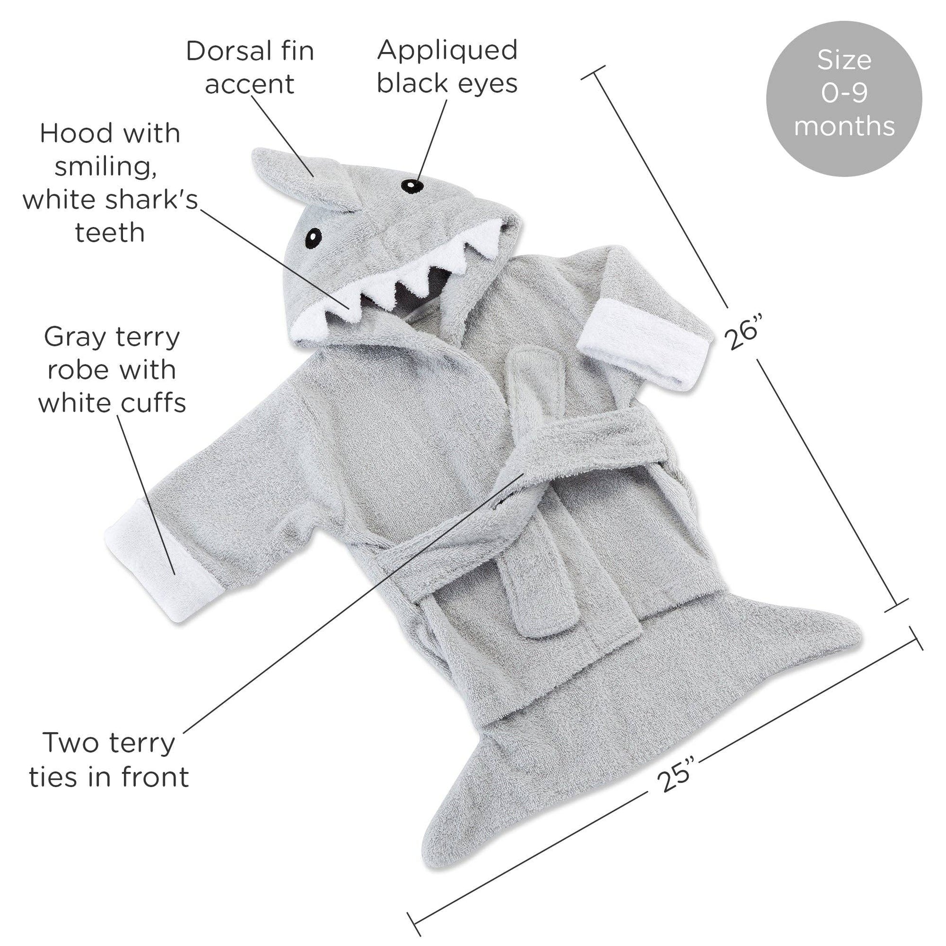 Gray Shark Hooded Baby Robe (personalization available) - Tiny Tots Boutique