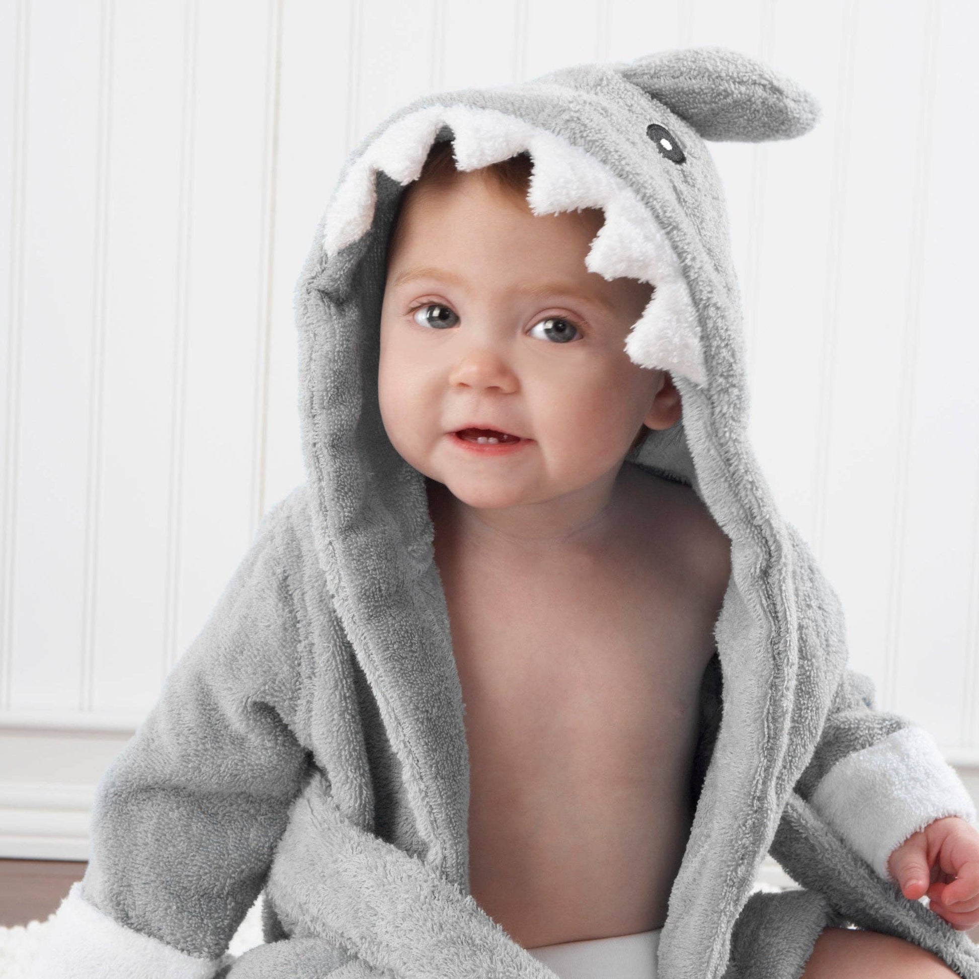 Gray Shark Hooded Baby Robe (personalization available) - Tiny Tots Boutique