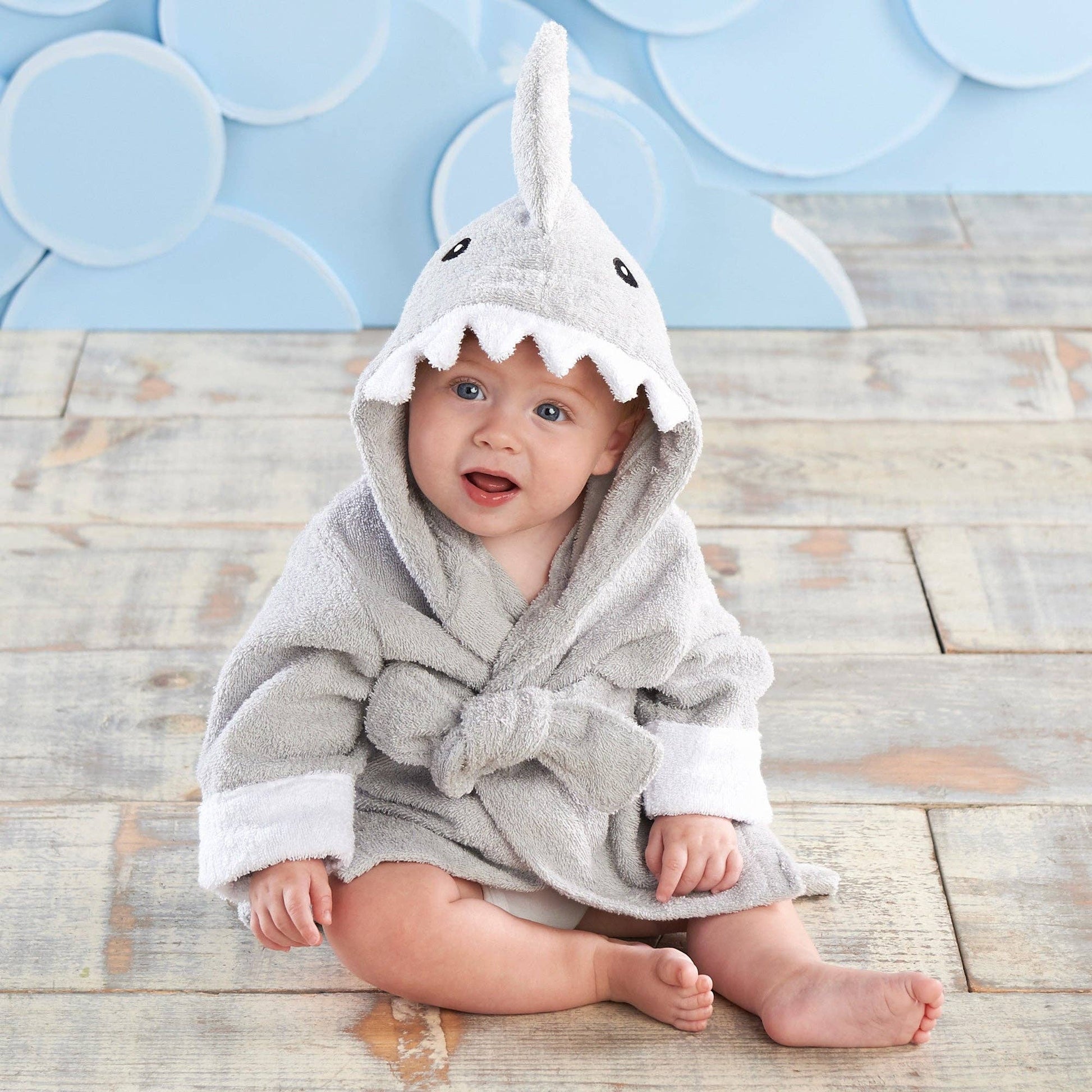 Gray Shark Hooded Baby Robe (personalization available) - Tiny Tots Boutique