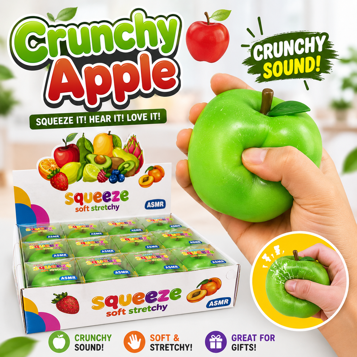 Green Crunchy Apple ASMR Squishy - Tiny Tots Boutique
