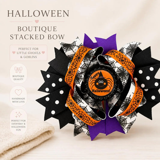 Halloween Hair Bow – Layered Boutique Design with Spider Center - Tiny Tots Boutique