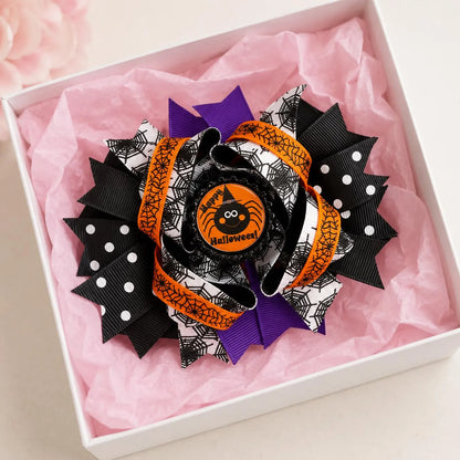 Halloween Hair Bow – Layered Boutique Design with Spider Center