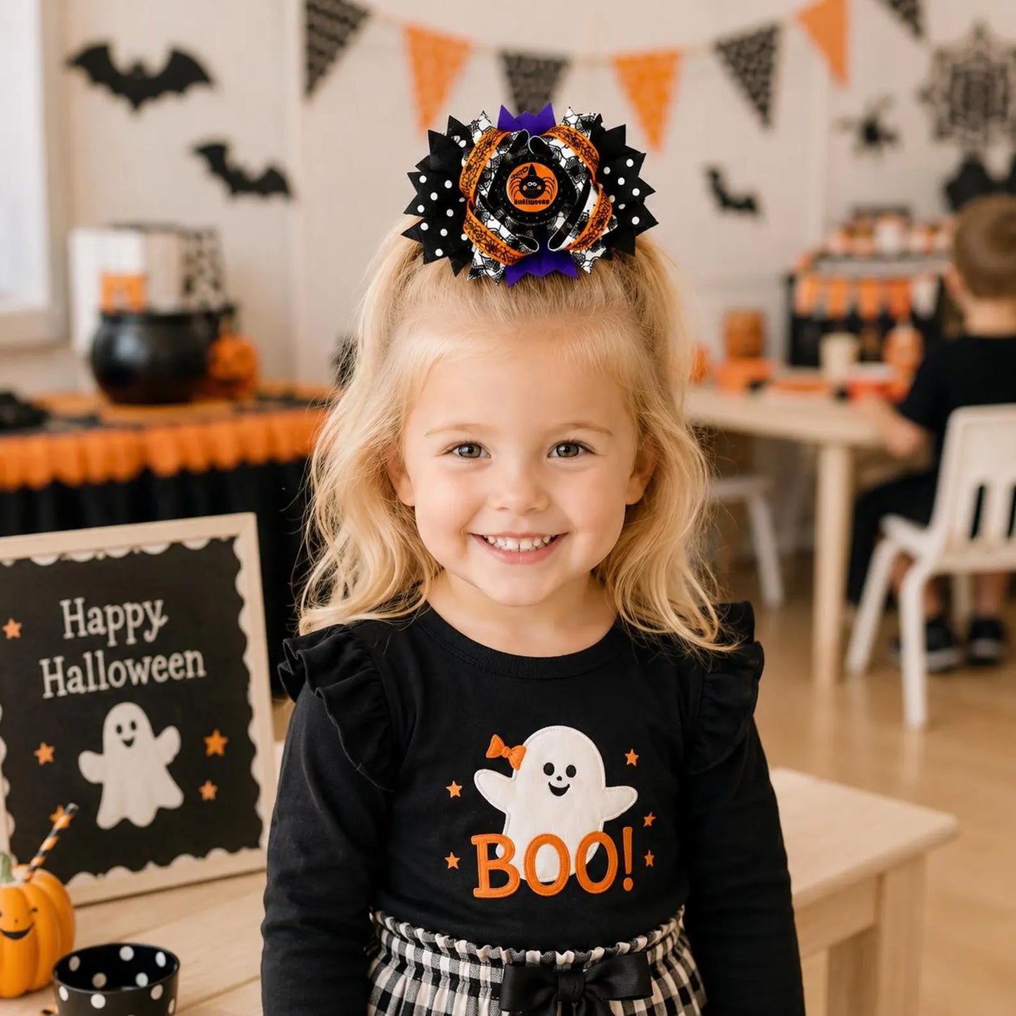 Halloween Hair Bow – Layered Boutique Design with Spider Center