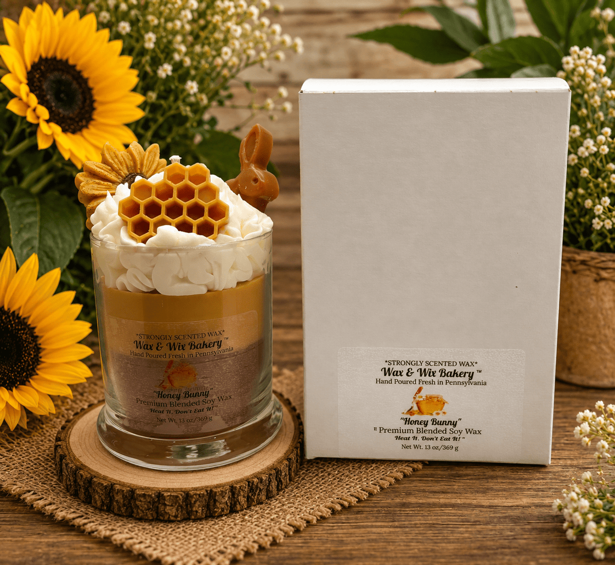Honey Bunny Candle. 13 oz. Large Soy Dessert Candle - Tiny Tots Boutique