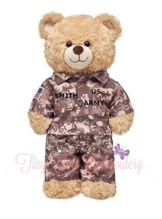 Personalized Military Camo Outfit for 16" Plush - Custom Name & Branch