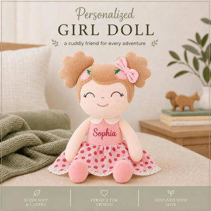 Personalized Plush Doll – Custom Name Keepsake Strawberry Dress