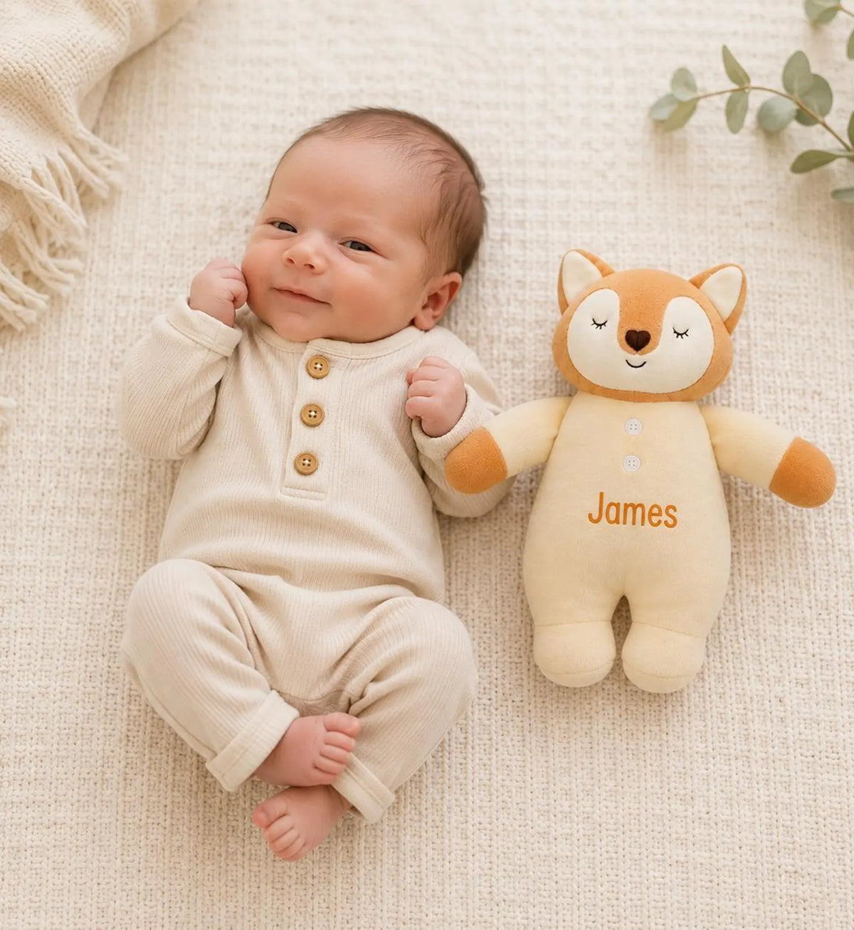 Personalized Fox Baby Rattle Plush Toy