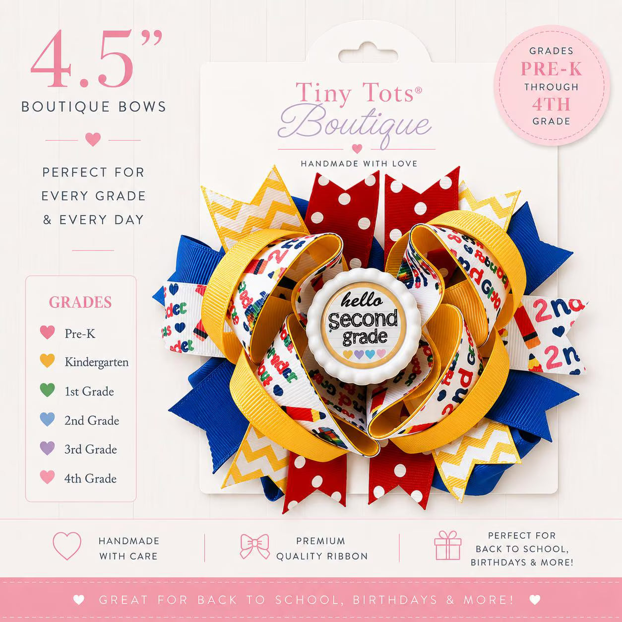 First Grade Hair Bow – Boutique Handmade 4-5" School Accessory