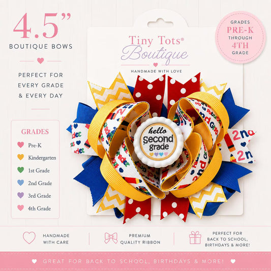 Second Grade Hair Bow – Boutique Handmade 4-5" School Accessory