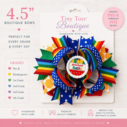 Daily School Wear Hair Bow First Grade Design Boutique Handmade Quality Grosgrain Ribbon Construction French Barrette Secure Closure Multi Pattern Style Polka Dot Chevron Detail Pink Orange White Colors Back To School Accessory Elementary