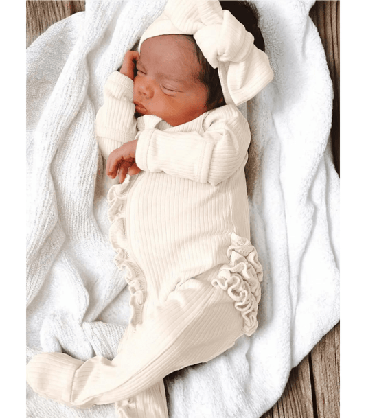 Ivory / Organic Ribbed Frill Zip Footie - Tiny Tots Boutique