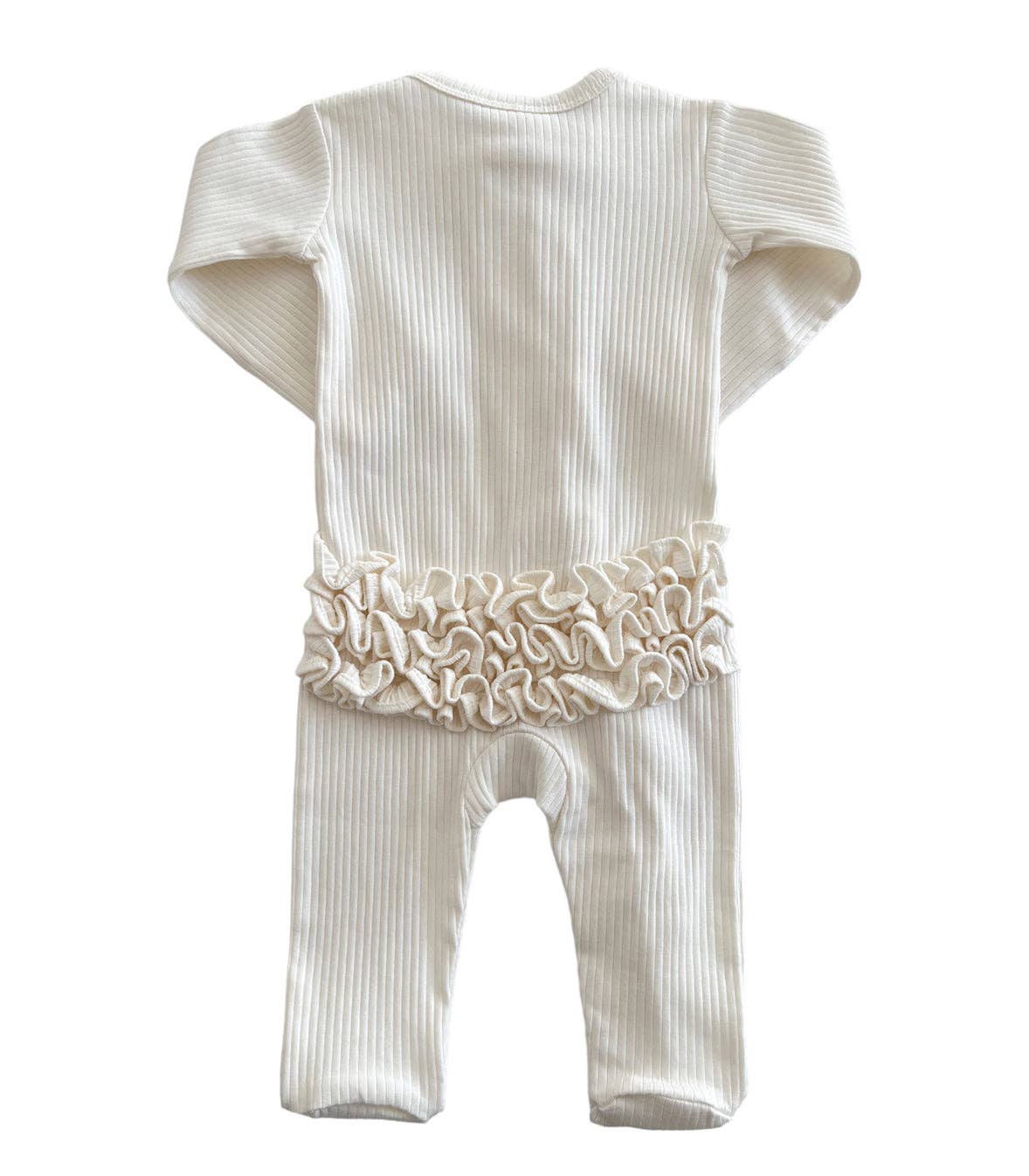 Ivory / Organic Ribbed Frill Zip Footie - Tiny Tots Boutique
