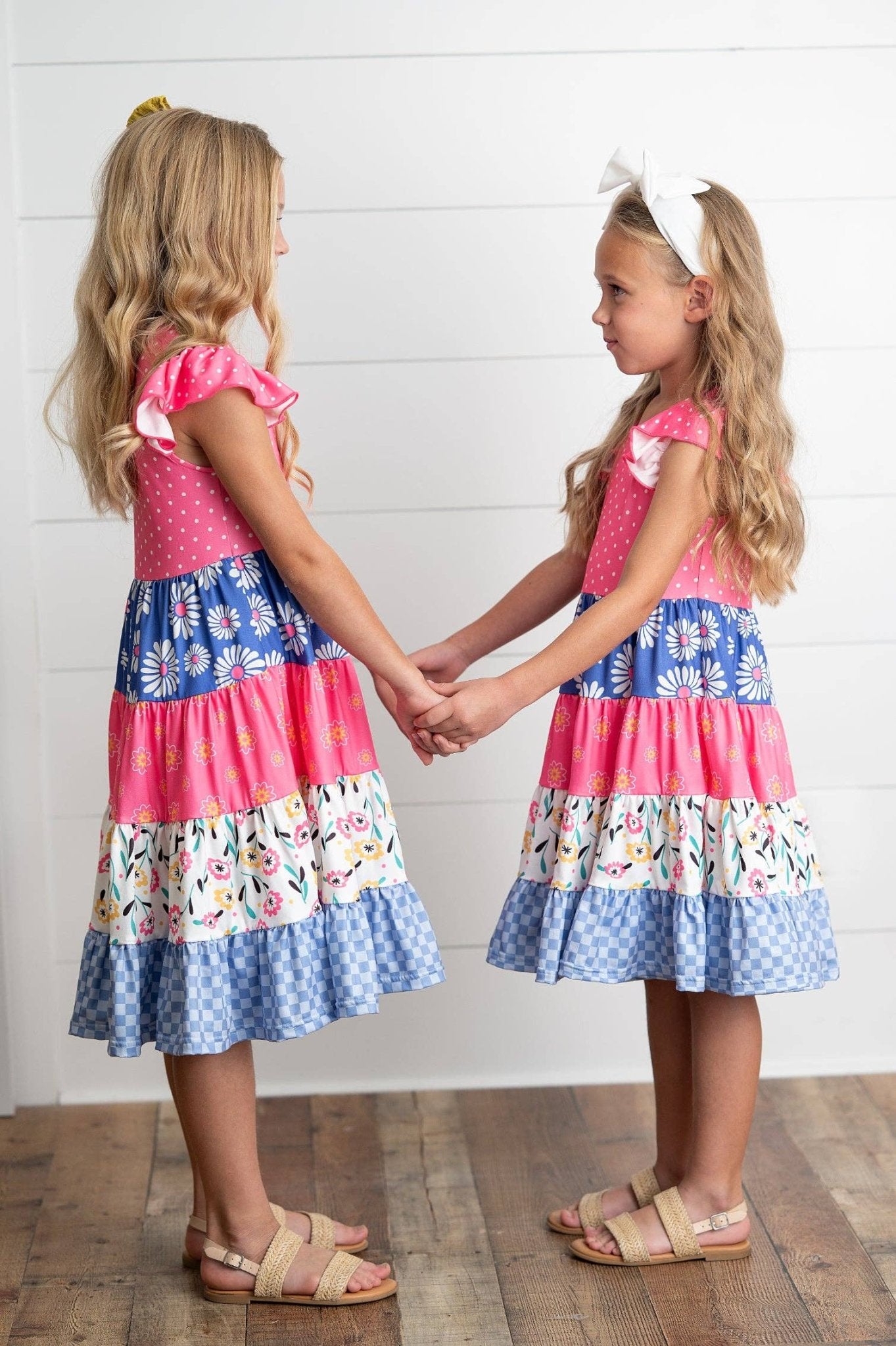 Kids Ava Hot Pink Blue Floral Tiered Ruffles Spring Dress - Tiny Tots Boutique