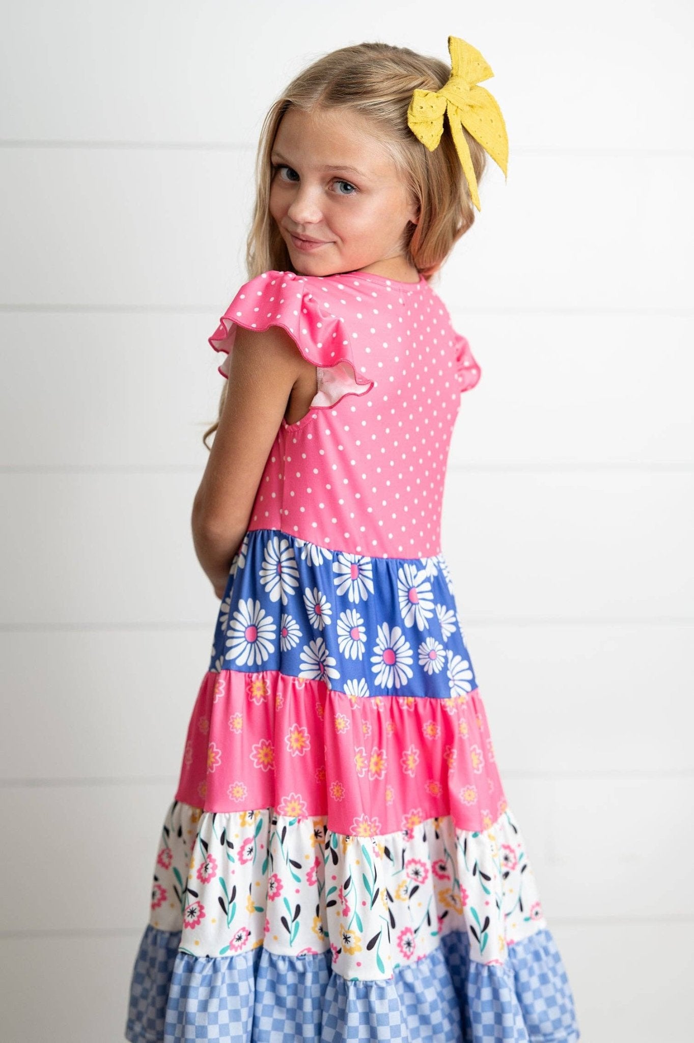 Kids Ava Hot Pink Blue Floral Tiered Ruffles Spring Dress - Tiny Tots Boutique